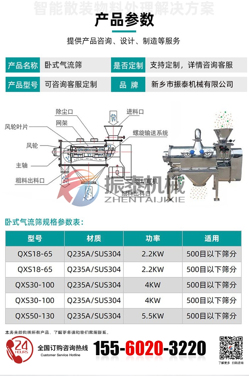 菌菇粉臥式氣流篩技術參數